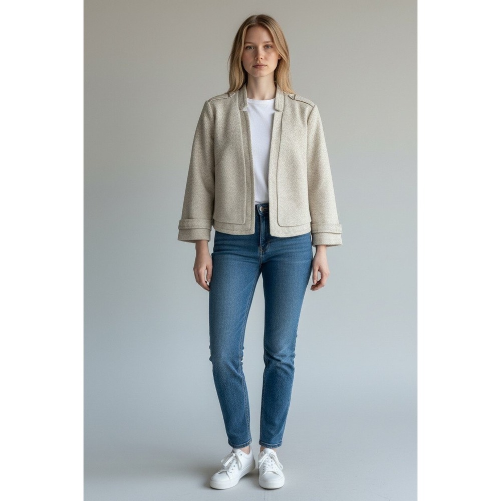 Black House White Market Jacket Womens 14 Cream Tweed Open Front Long Street